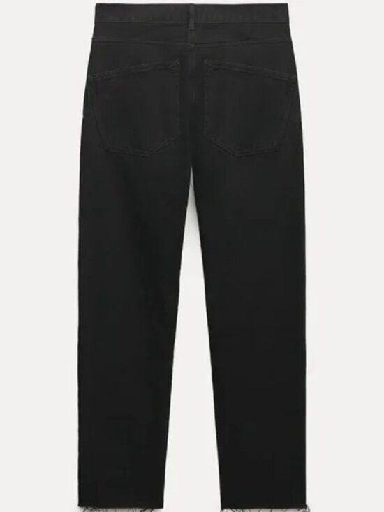 New Zara Cropped Flare Jeans High Rise Frayed Hem Black - Picture 9 of 9